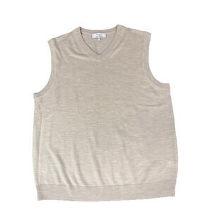 Turnbury Sweater Vest Mens Large Beige Neck Extra Fine Merino Wool  Soft